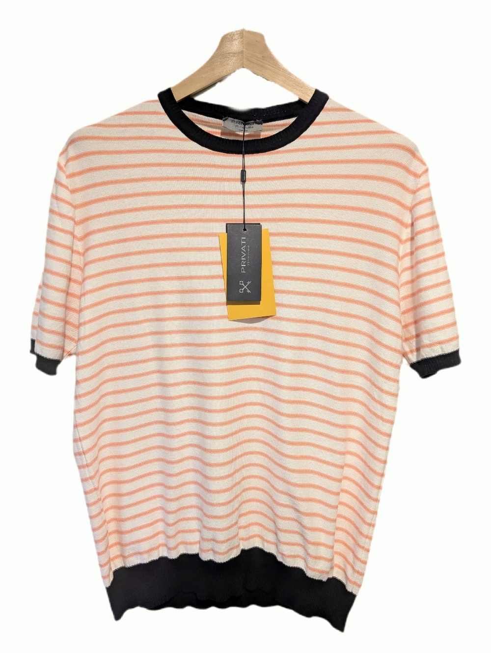 Privati Firenze Men's Short Sleeved 100% Cotton Crew neck Striped Sweater -L-